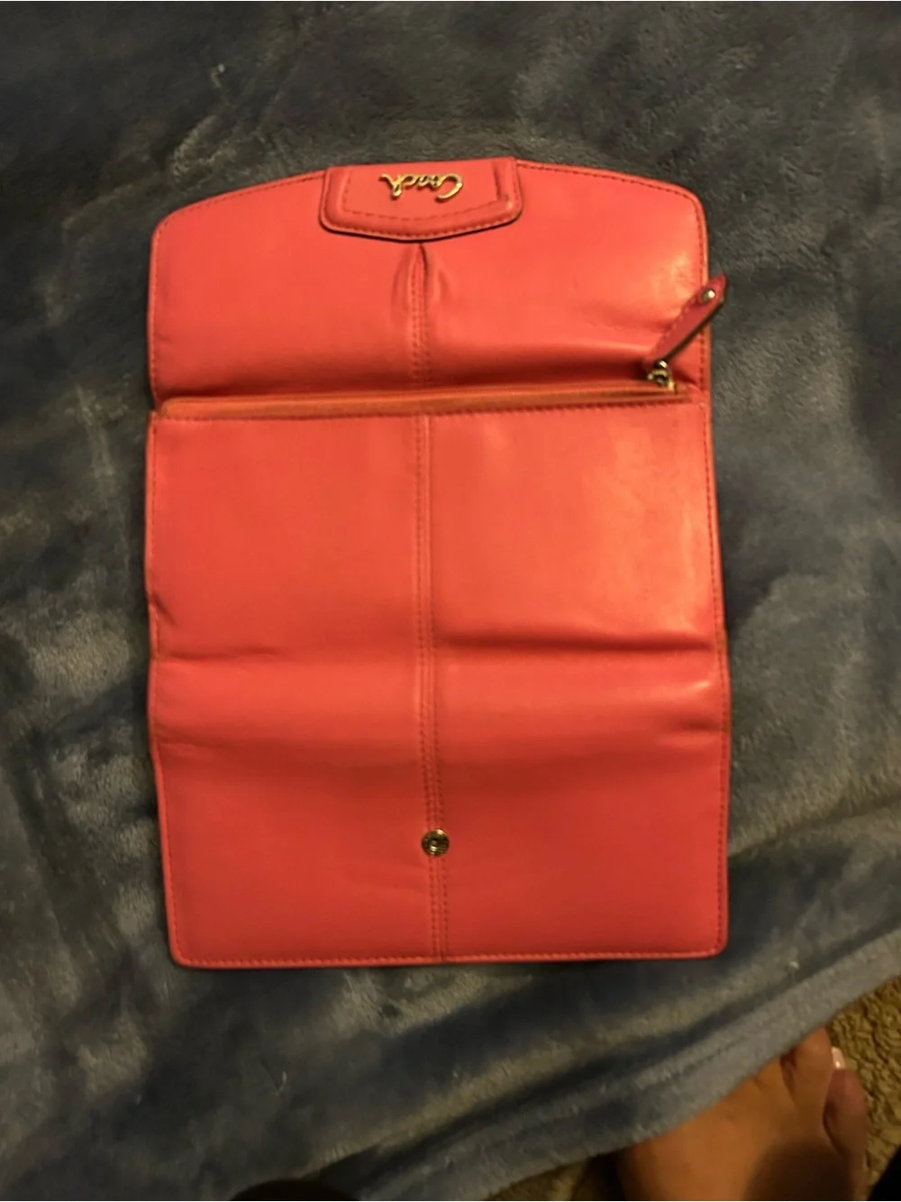 Coach Coral-Pink Leather Continental Wallet with Gold Logo